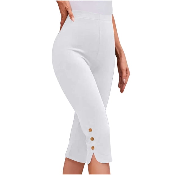 BUIGTTKLOP Dress Capri Pants for Women High Waisted Work Capris Button Side Stretchy Slim Fitted Summer Cropped Pants