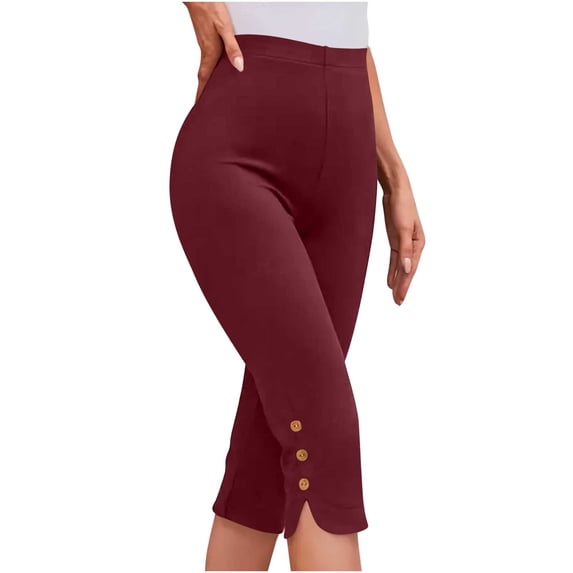BUIGTTKLOP Dress Capri Pants for Women High Waisted Work Capris Button Side Stretchy Slim Fitted Summer Cropped Pants