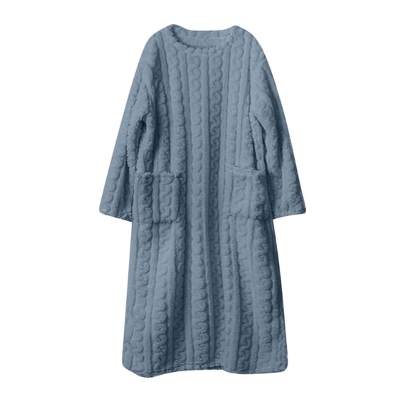 BUIGTTKLOP Flannel Nightgowns for Women Fuzzy Fleece Long Sleeve Sleepshirts Crewneck Full Length Pajamas Dress with Pockets