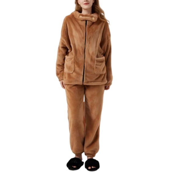 BUIGTTKLOP Flannel Pajamas Sets for Women Full Zip up Long Sleeve Hooded Tops with Bottoms Pjs Sets Winter Thermal Warm Loungewear
