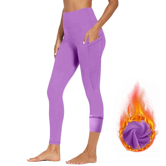 BUIGTTKLOP Fleece Lined Leggings with Pockets for Women High Waisted Compression Yoga Pants Winter Thermal Warm Workout Tights