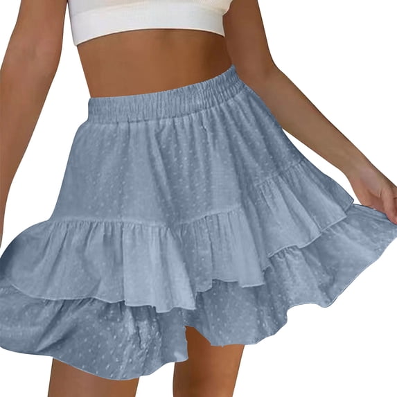BUIGTTKLOP Flowy Mini Skirts for Women Boho Ruffle Layered Summer Skirts High Waist Shorts Skirts