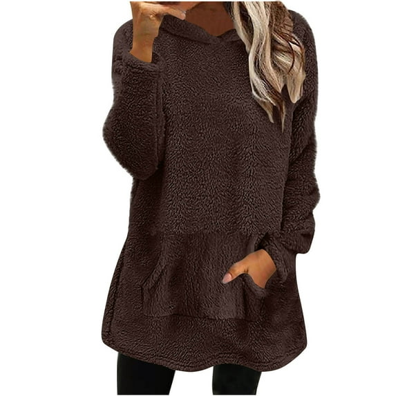 BUIGTTKLOP Fuzzy Fleece Hoodies for Women Long Sleeve Hooded Shirtts Winter Thermal Warm Jackets Coat Outwear with Pockets