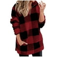 thumbnail image 1 of BUIGTTKLOP Fuzzy Fleece Sweatshirts for Women 1/4 Zip up Plaid Shirts Sherpa Pullover Jacket Coat with Pockets, 1 of 6