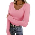 thumbnail image 1 of BUIGTTKLOP Going out Tops for Women Long Sleeve Ribbed Knit Tops Casual V Neck Stretchy Slim Fitted Basic Tees with Thumble Holes, 1 of 6