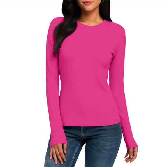 BUIGTTKLOP Going out Tops for Women Long Sleeve Shirts Crewneck Sretchy Undershirts Slim Fitted Tight Tees