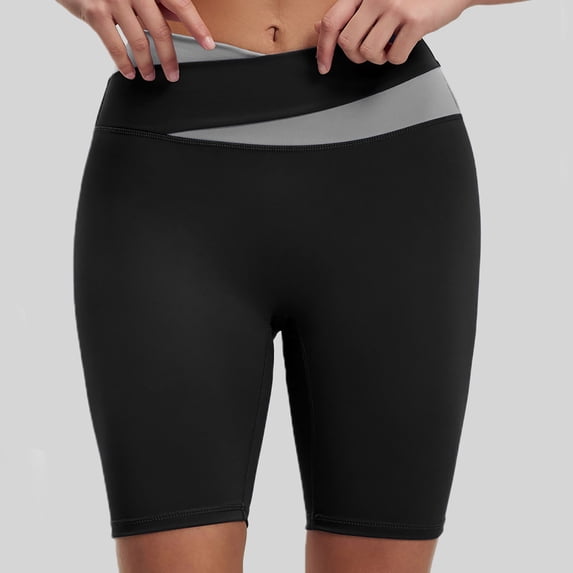 BUIGTTKLOP High Waisted Biker Shorts for Women Crossover Yoga Shorts Stretchy Slim Fitted Running Gym Shorts