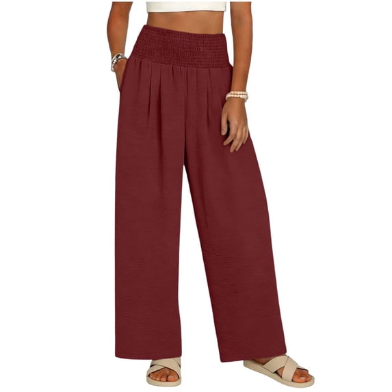 BUIGTTKLOP High Waisted Wide Leg Palazzo Pants for Women Summer Beach Vacation Lounge Trousers with Pockets 2026 Trendy Clothes