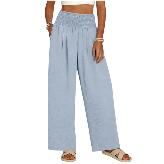 BUIGTTKLOP High Waisted Wide Leg Palazzo Pants for Women Summer Beach Vacation Lounge Trousers with Pockets 2026 Trendy Clothes