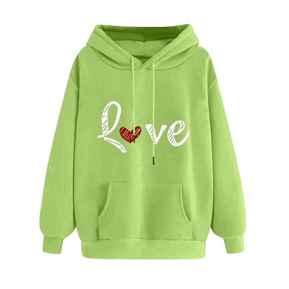 BUIGTTKLOP Hoodies for Women Fall Long Sleeve Shirts Heart Print Hooded Sweatshirts with Pocket Drawstring