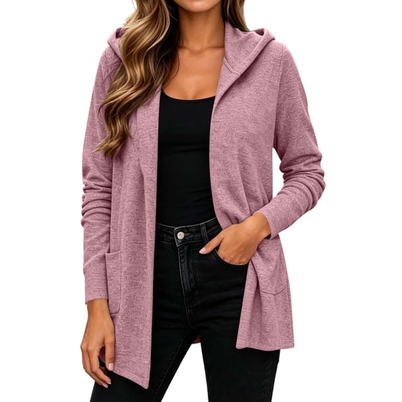 BUIGTTKLOP Hoodies for Women Open Front Long Sleeve Cardigans Solid Color Comfy Fall Winter Outwear with Pockets