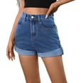 thumbnail image 1 of BUIGTTKLOP Jeans Shorts for Women High Waisted Denim Shorts Folded Hem Stretchy Slim Fitted Summer Shorts, 1 of 6