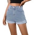 thumbnail image 1 of BUIGTTKLOP Jeans Shorts for Women High Waisted Denim Shorts Folded Hem Stretchy Slim Fitted Summer Shorts, 1 of 6