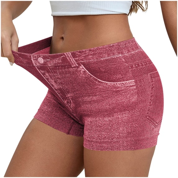 BUIGTTKLOP Jeans Shorts for Women Summer Mid Rise Stretchy Denim Shorts Butt Lifting Slim Ripped Shorts