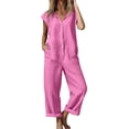 thumbnail image 1 of BUIGTTKLOP Jumpsuits for Women Button down Cap Sleeve Rompers Wide Leg Pants Loose Fitted Overalls with Pockets, 1 of 6