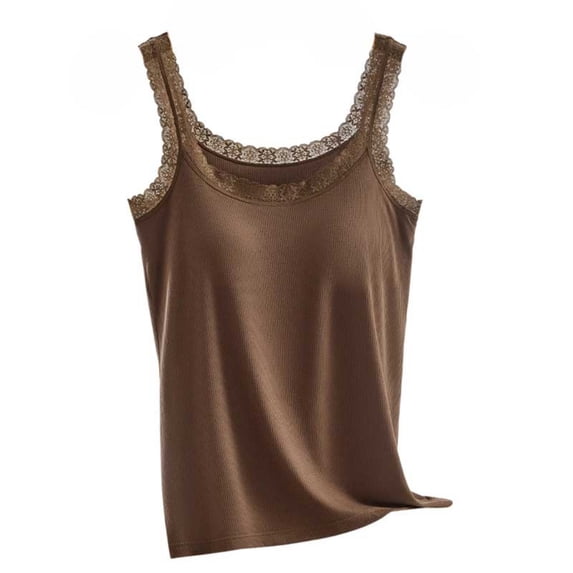 BUIGTTKLOP Lace Camisole Tops for Women Bulit in Bra Tank Tops Sleeveless Undershirts Ribbed Stretchy Slim Fitted Base Layer Vest Soft Loungewear