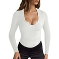 thumbnail image 1 of BUIGTTKLOP Long Sleeve Shirts for Women Deep V Neck Tights Undershirts Stretchy Slim Fitted Basic Tees Tops, 1 of 6