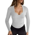 thumbnail image 1 of BUIGTTKLOP Long Sleeve Shirts for Women Deep V Neck Tights Undershirts Stretchy Slim Fitted Basic Tees Tops, 1 of 6