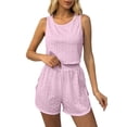 thumbnail image 1 of BUIGTTKLOP Lounge Sets for Women Eyelet Sleeveless Crewneck Cropped Tank Tops Wide Leg Summer Shorts 2 Piece Outfits, 1 of 6