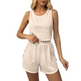 thumbnail image 1 of BUIGTTKLOP Lounge Sets for Women Eyelet Sleeveless Crewneck Cropped Tank Tops Wide Leg Summer Shorts 2 Piece Outfits, 1 of 6