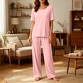 thumbnail image 1 of BUIGTTKLOP Lounge Sets for Women Short Sleeve Crewneck Tops Wide Leg Pants Pjs Set Soft Sleepwear, 1 of 6