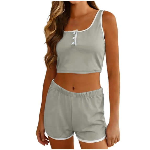 BUIGTTKLOP Lounge Sets for Women Sleeveless Crewneck Crop Tops Low Waisted Shorts 2 Piece Pajamas Sets Loungewear