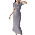 thumbnail image 1 of BUIGTTKLOP Maxi Dress for Women Summer V Neck Button Short Sleeve Slim Fitted Ribbed Knit Long Sweater Dresses, 1 of 6