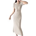 thumbnail image 1 of BUIGTTKLOP Maxi Dress for Women Summer V Neck Button Short Sleeve Slim Fitted Ribbed Knit Long Sweater Dresses, 1 of 6
