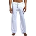 thumbnail image 1 of BUIGTTKLOP Men Yoga Pants Low Rise Elastic Drawstring Sleep Bottoms Straight Wide Leg Loose Fitted Lounge Pants Loungewear, 1 of 5