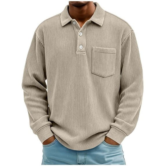BUIGTTKLOP Men's Corduroy Sweatshirts Casual Long Sleeve Shirts Lightweight Quarter Button Collared Golf Tops