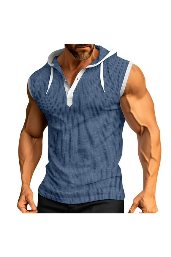 Men's Sleeveless Hoodie Casual Workout Gym Compression Tank Tops Summer Sleeveless Shirts Hooded Sweatshirt