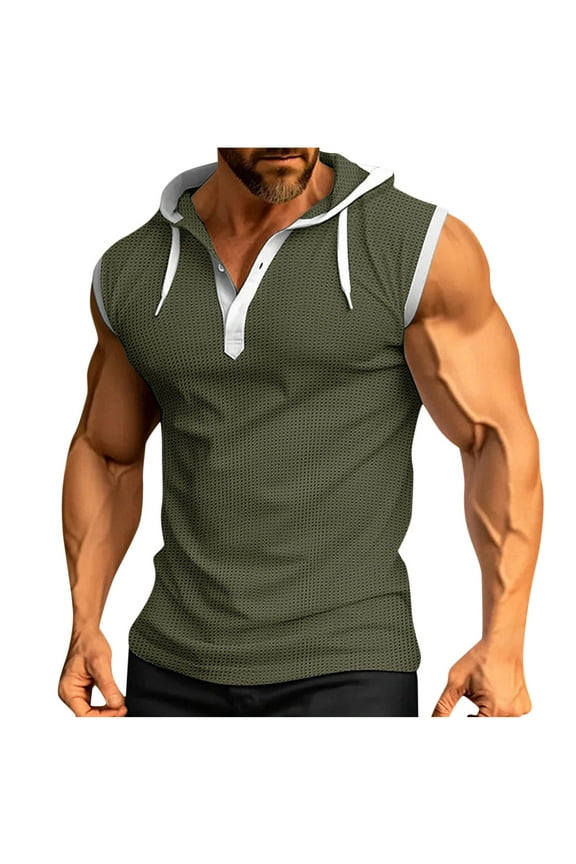 Men's Sleeveless Hoodie Casual Workout Gym Compression Tank Tops Summer Sleeveless Shirts Hooded Sweatshirt