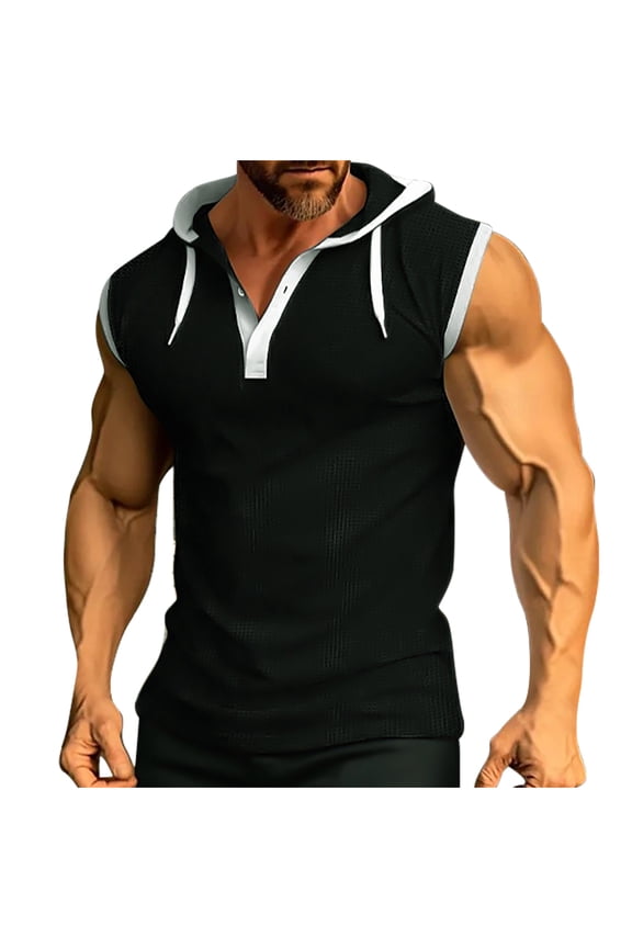 Men's Sleeveless Hoodie Casual Workout Gym Compression Tank Tops Summer Sleeveless Shirts Hooded Sweatshirt