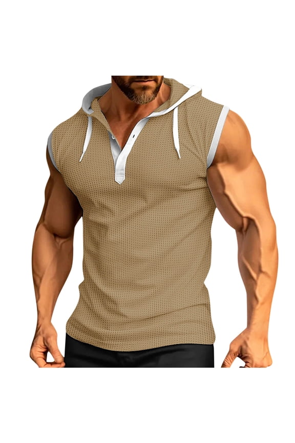 Men's Sleeveless Hoodie Casual Workout Gym Compression Tank Tops Summer Sleeveless Shirts Hooded Sweatshirt
