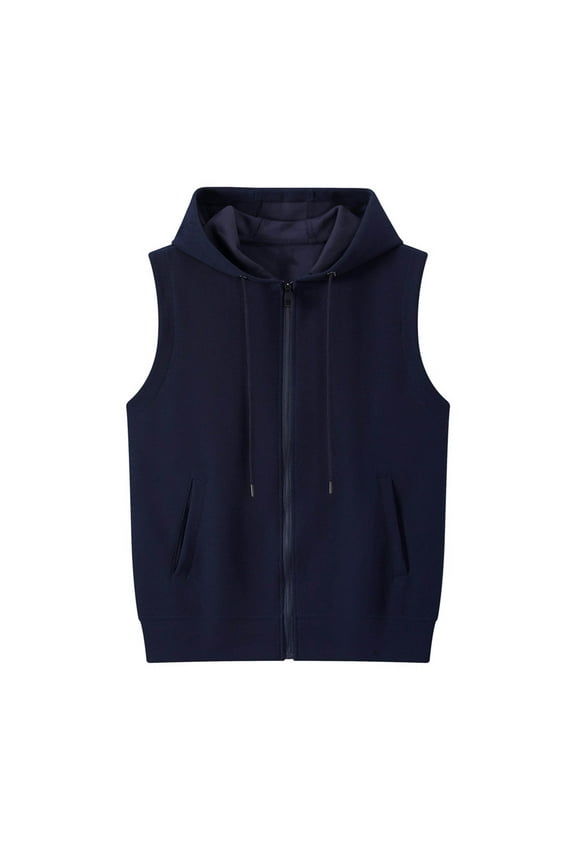 Men's Sleeveless Hoodies Full Zip Drawstring Hooded Tank Tops Casual Stretch Workout Muscle Athletic Jackets