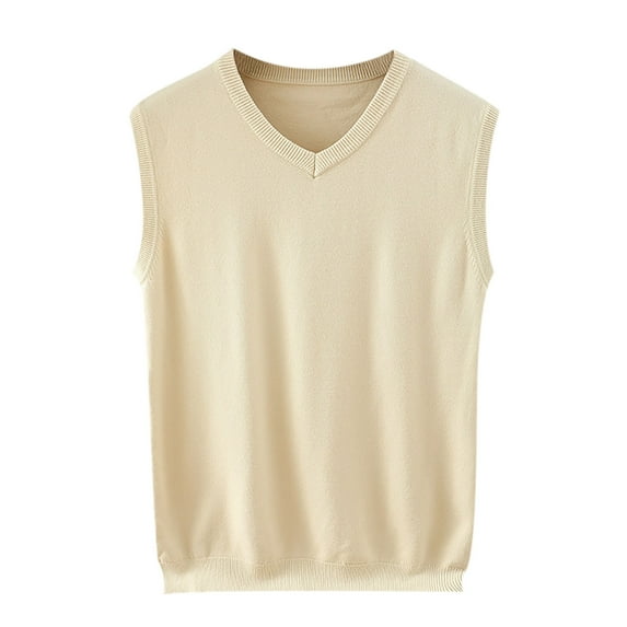 BUIGTTKLOP Men's Sweater Vest Loose Fitted Sleeveless Knit Pullover V Neck Casual Solid Color Lightweight Soft Sweaters