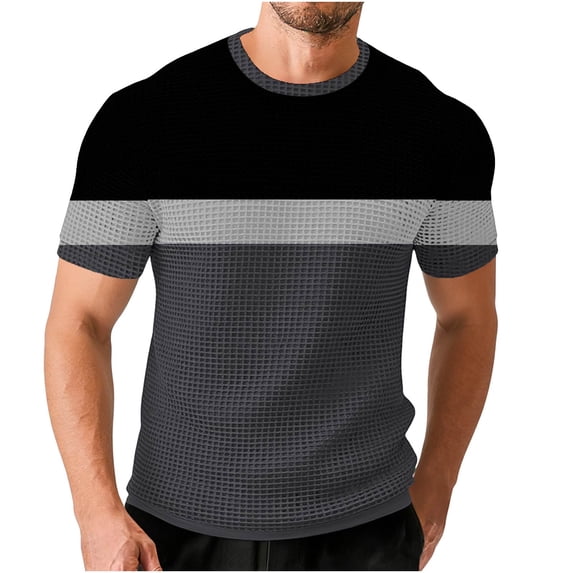 BUIGTTKLOP Men's T Shirts Plus Size Short Sleeve Color Block Tops Casual Muscle Fitted Crewneck T-Shirt