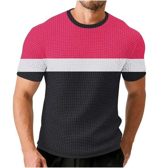 BUIGTTKLOP Men's T Shirts Plus Size Short Sleeve Color Block Tops Casual Muscle Fitted Crewneck T-Shirt