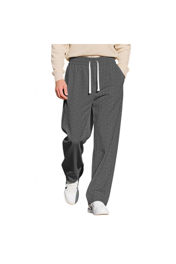 Mens Cable Knit Pants Drawstring Waist Casual Pants Wide Leg Sweatpants Streetwear with Pockets