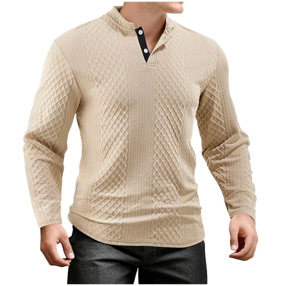 BUIGTTKLOP Mens Cable Knit Pullover Sweaters Casual Long Sleeve Stand Collar Quarter Button Knitted Sweater