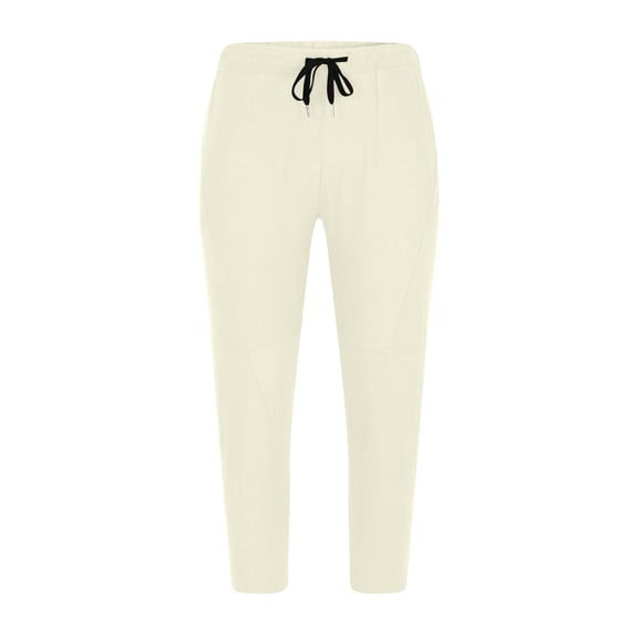 BUIGTTKLOP Mens Cotton Linen Pants Drawstring Elastic Waist Lightweight Casual Pants Trouser Summer Beach Pants