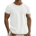 thumbnail image 1 of BUIGTTKLOP Mens Cotton Linen T-Shirts Crew Neck Knit Shirt Short Sleeve Tee Shirts Fashion Casual Pullover Tops, 1 of 5