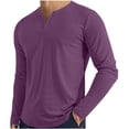 thumbnail image 1 of BUIGTTKLOP Mens Long Sleeve Shirts Casual V Neck Tops Solid Color Undershirts Loose Fitted Base Layer Tops, 1 of 6
