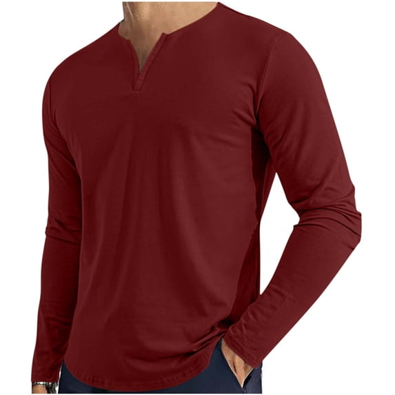 BUIGTTKLOP Mens Long Sleeve Shirts Casual V Neck Tops Solid Color Undershirts Loose Fitted Base Layer Tops