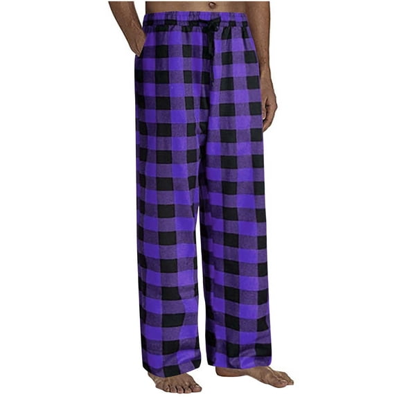 BUIGTTKLOP Mens Plaid Pajamas Pants Elastic Waisted Lounge Pants Soft Comfy Sleep Bottoms Straight Wide Leg Sleep Pants Loungewear