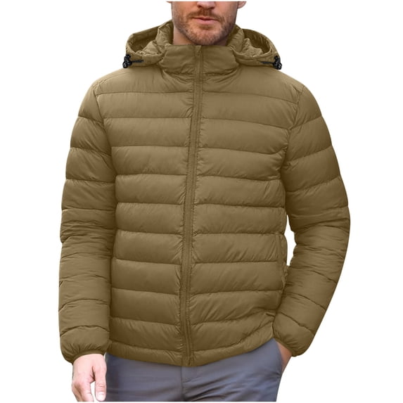 BUIGTTKLOP Mens Puffer Jacket with Hood Packable Lightweight Winter Warm Coat Quilted Windproof Jackets Outwear Withpockets