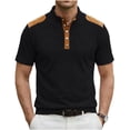 thumbnail image 1 of BUIGTTKLOP Mens Short Sleeve Shirt Slim Fitted Summer Button Stand Collar Casual Business Golf T-Shirts Work Tops, 1 of 5