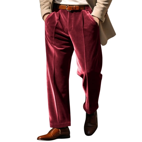 BUIGTTKLOP Mens Velour Dress Pants Casual Straight Leg Business Pants Wide Leg Work Slacks with Pockets