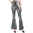 thumbnail image 1 of BUIGTTKLOP Metallic Flare Leggings for Women Low Waisted Party Pants Bootcut Wide Leg Bell Bottom Club Trousers, 1 of 6