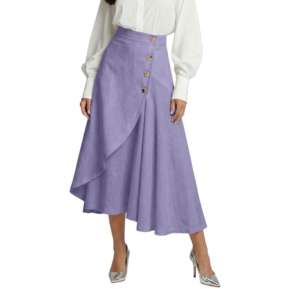 BUIGTTKLOP Midi Skirts for Women High Waisted Asymmetrical A-Line Ruffle High Low Casual Summer Skirts
